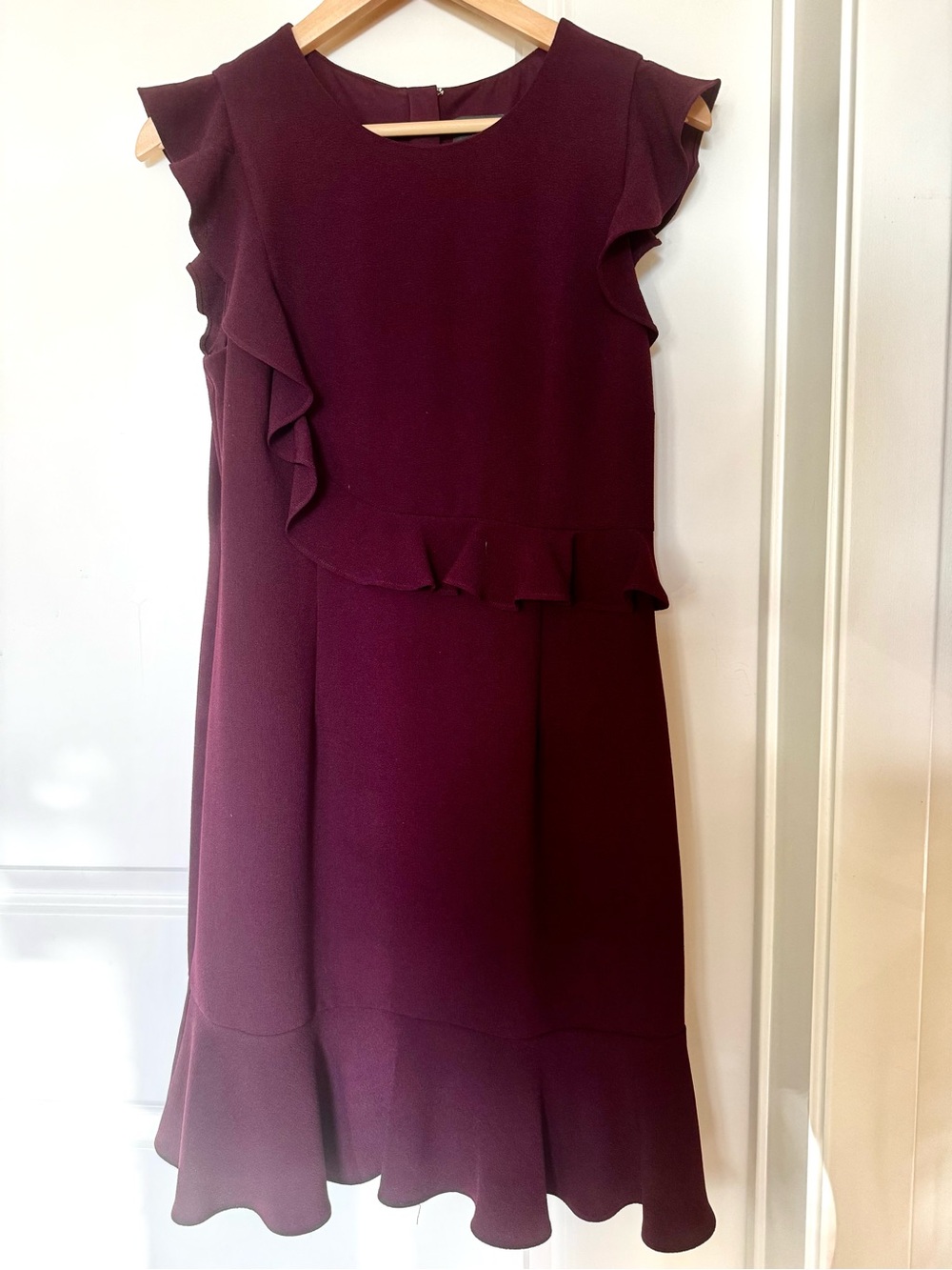 Adrianna Papell Plum Ruffle Flutter Sleeve Dress | Size 8